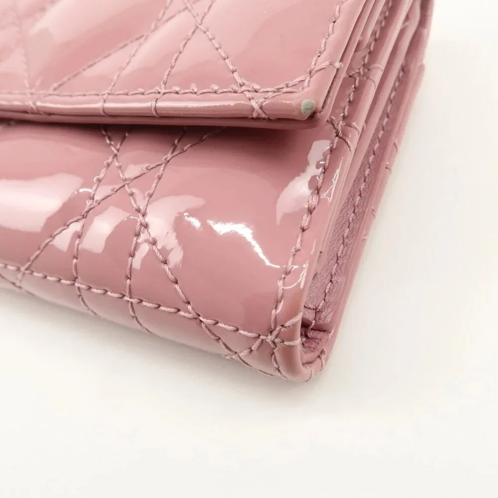 ❤️Authentic Christian Dior Lady Dior Canage Patent Leather Tri-fold Wallet ❤️